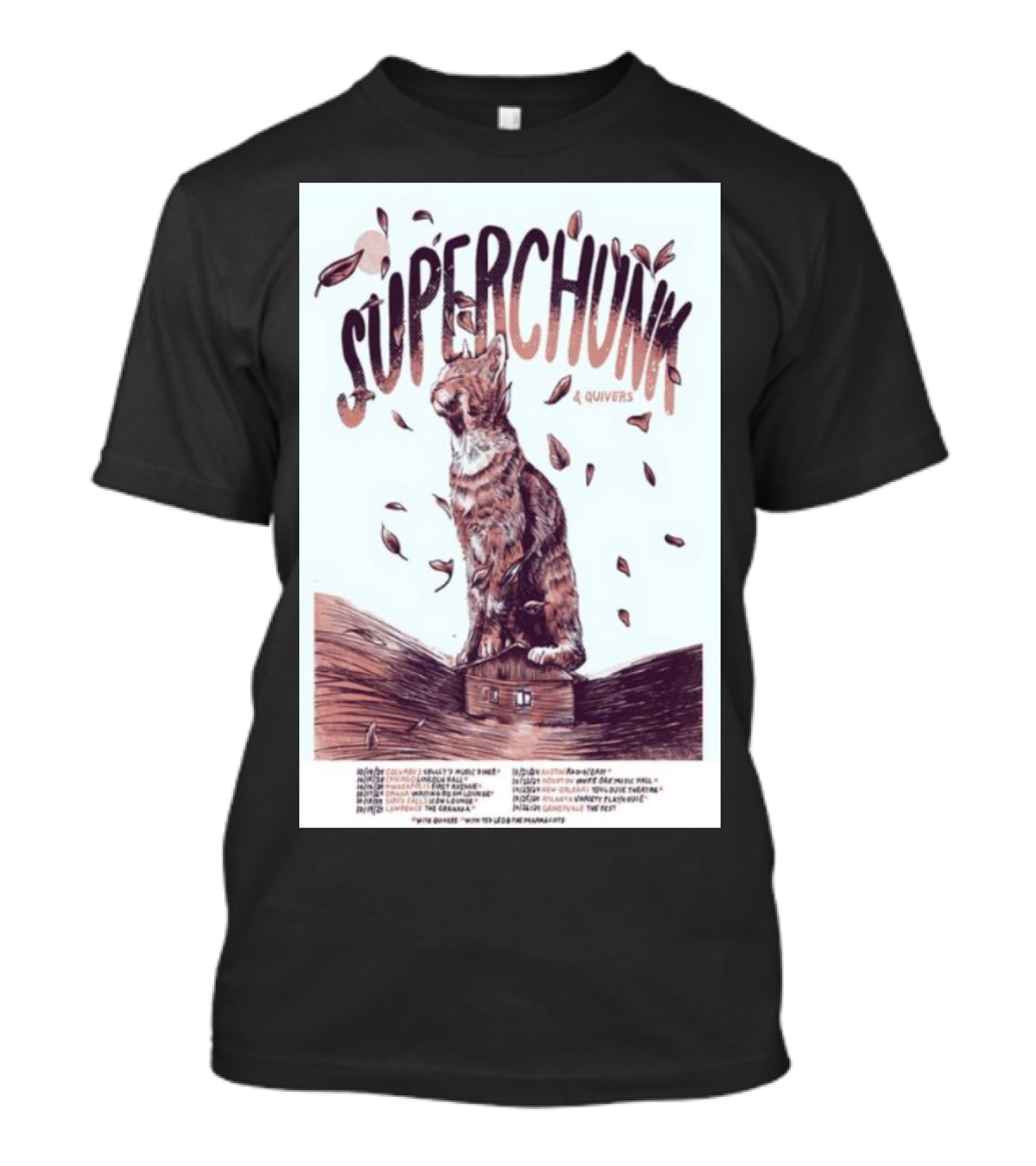 Superchunk October 2024 America Tour 4 Quivers Cat Imagery And Autumn Leaves T-Shirt