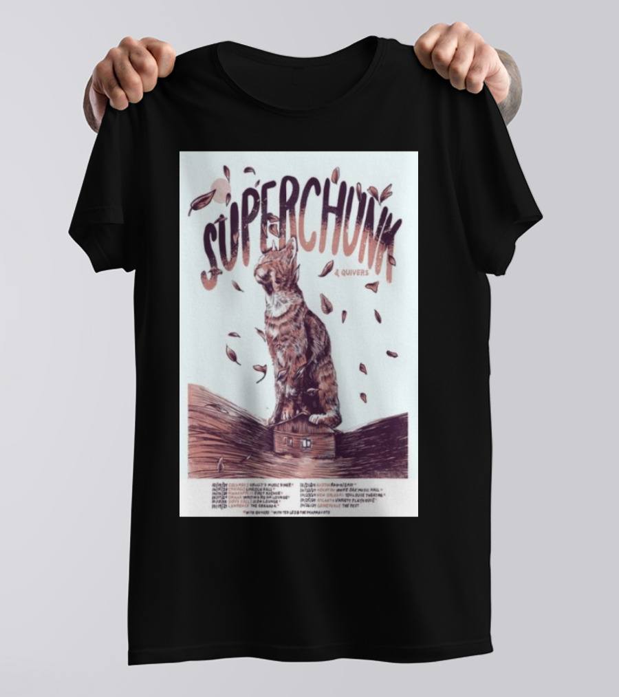Superchunk October 2024 America Tour 4 Quivers Cat Imagery And Autumn Leaves T-Shirt