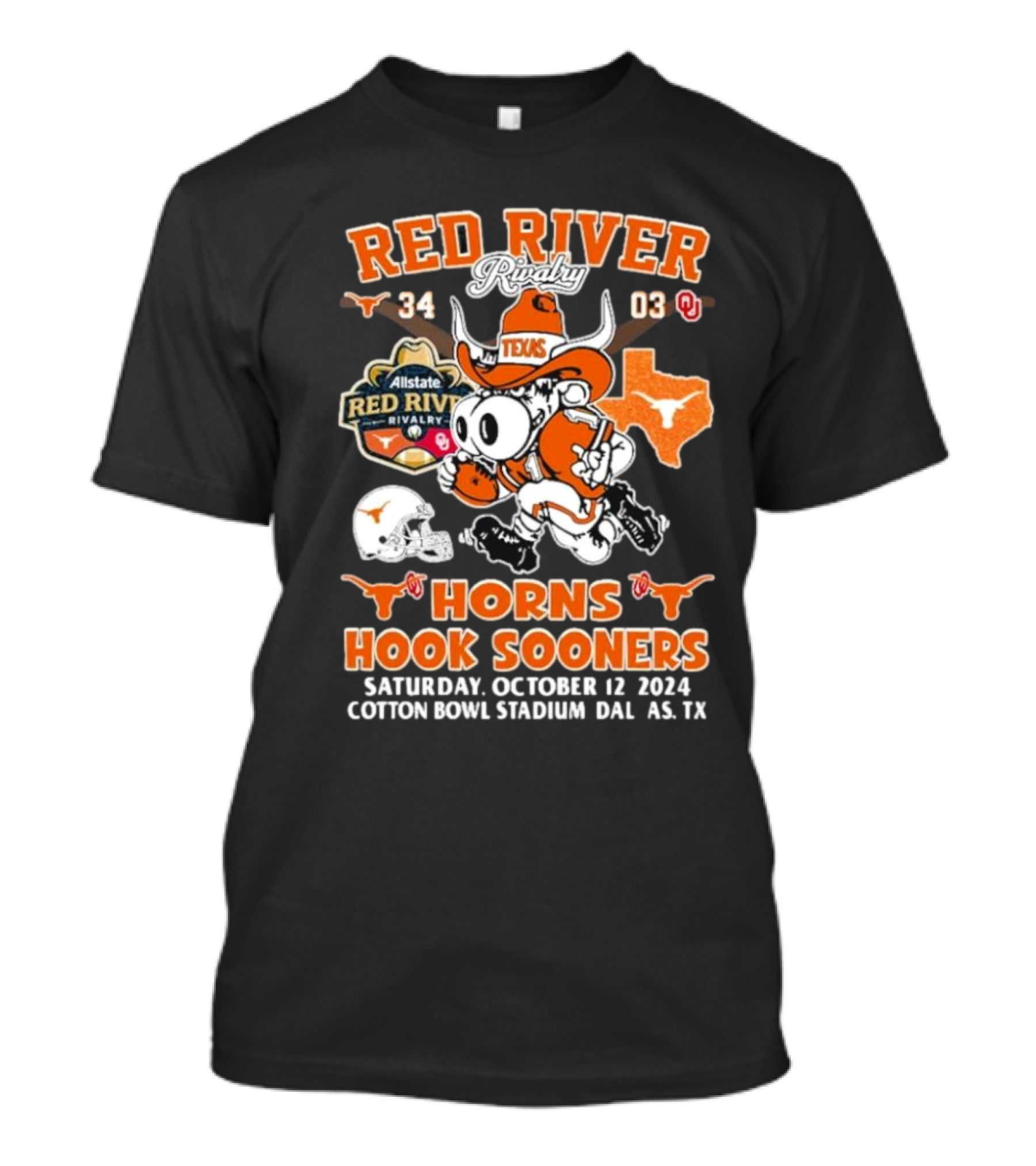Red River Rivalry Texas Longhorns Horns Hook Sooners October 12 2024 Cotton Bowl Stadium T-Shirt