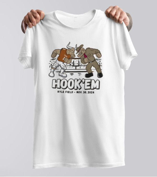 Texas Longhorns Hook 'Em Kyle Field Nov 30 2024 Mascot Showdown T-Shirt