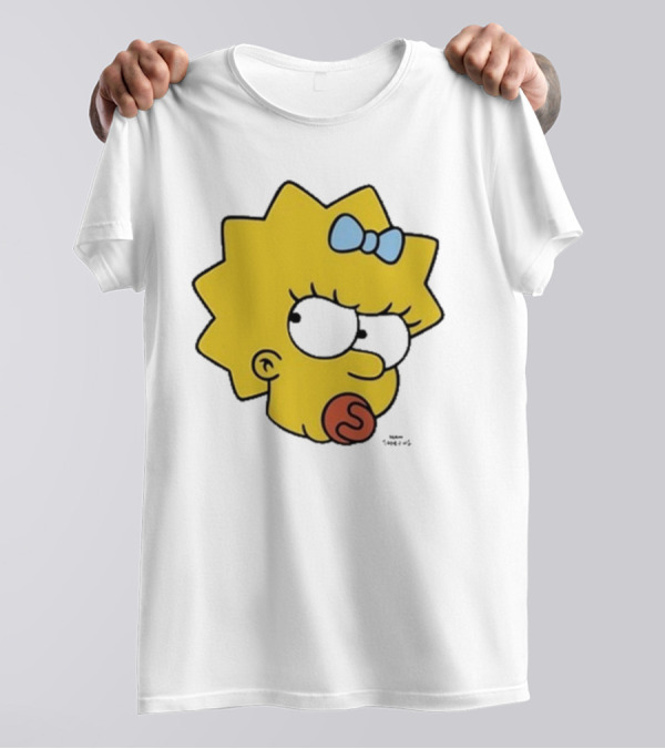 Simpsons Maggie Angry Big Face Black Sunglasses Blue Bow T-Shirt