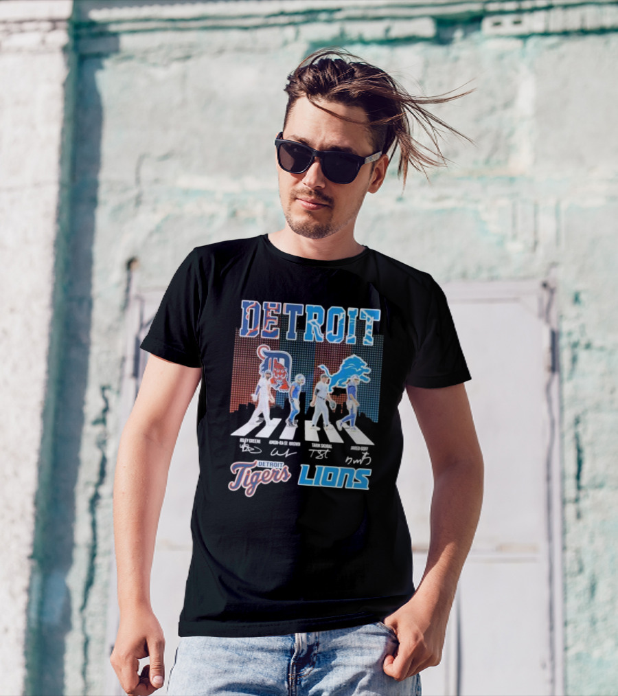 Detroit Lions Detroit Tigers Abbey Road Riley Greene Amon-Ra St. Brown Tarik Skubal Jared Goff Signatures T-Shirt