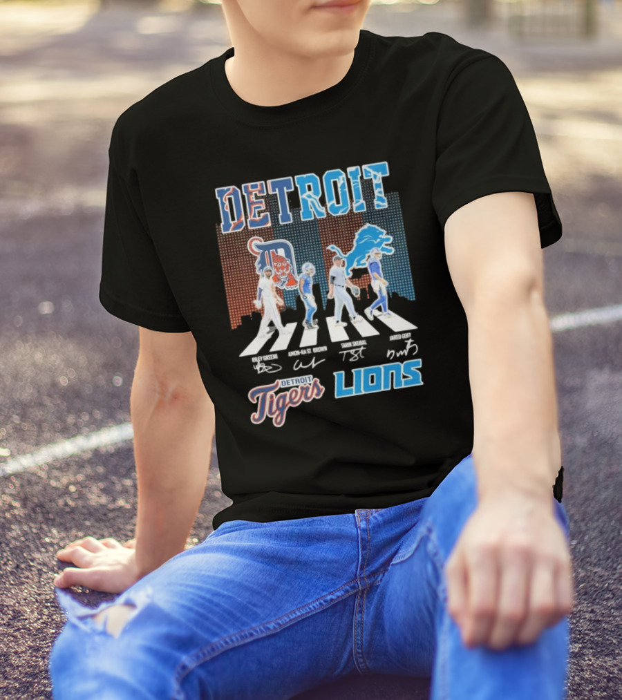 Detroit Lions Detroit Tigers Abbey Road Riley Greene Amon-Ra St. Brown Tarik Skubal Jared Goff Signatures T-Shirt