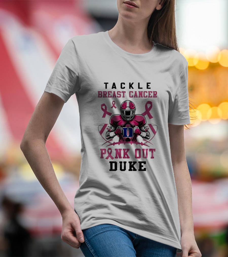 Duke Blue Devils Tackle Breast Cancer Pink Out 2024 Football Awareness T-Shirt