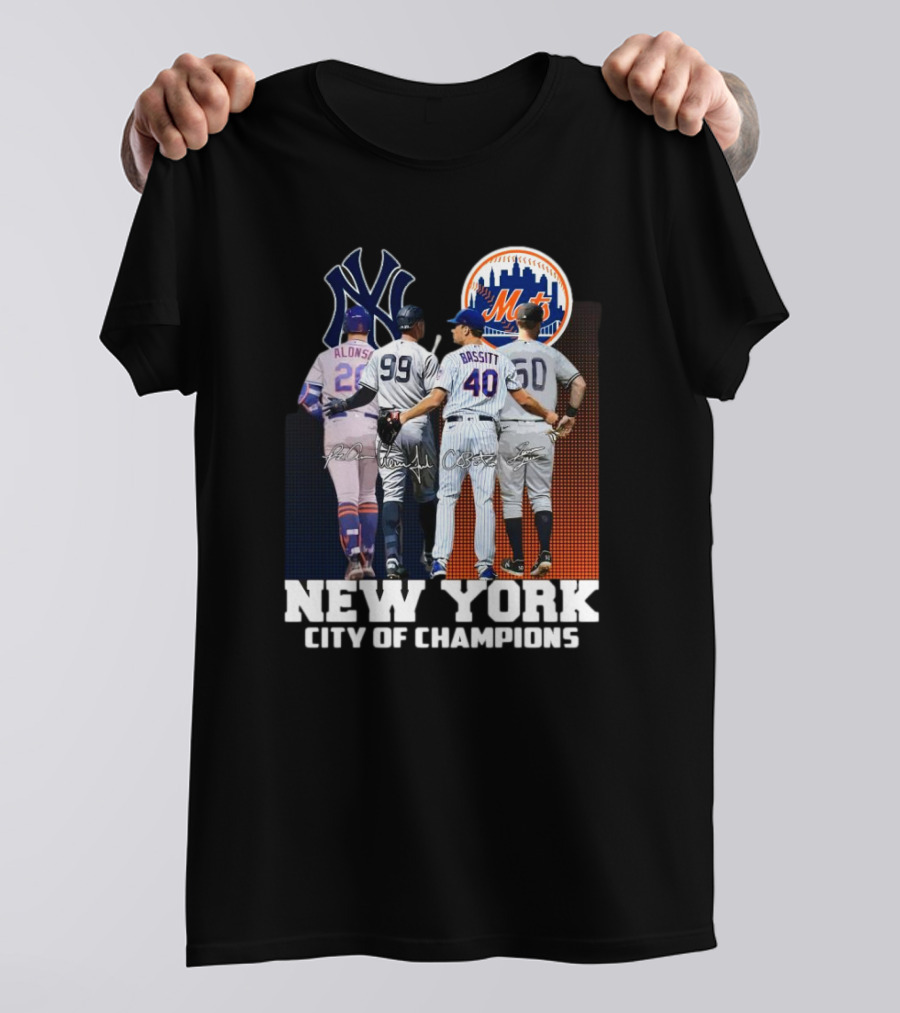 New York City Of Champions Yankees Mets Signatures T-Shirt
