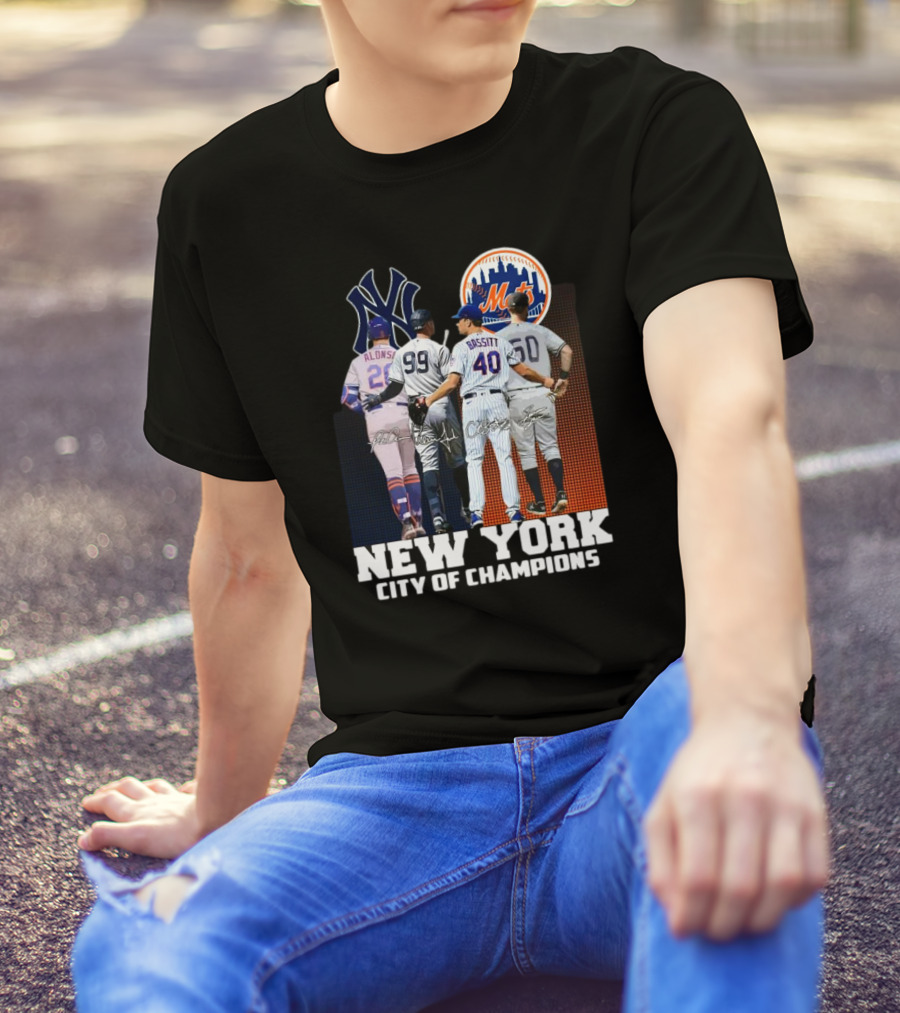 New York City Of Champions Yankees Mets Signatures T-Shirt