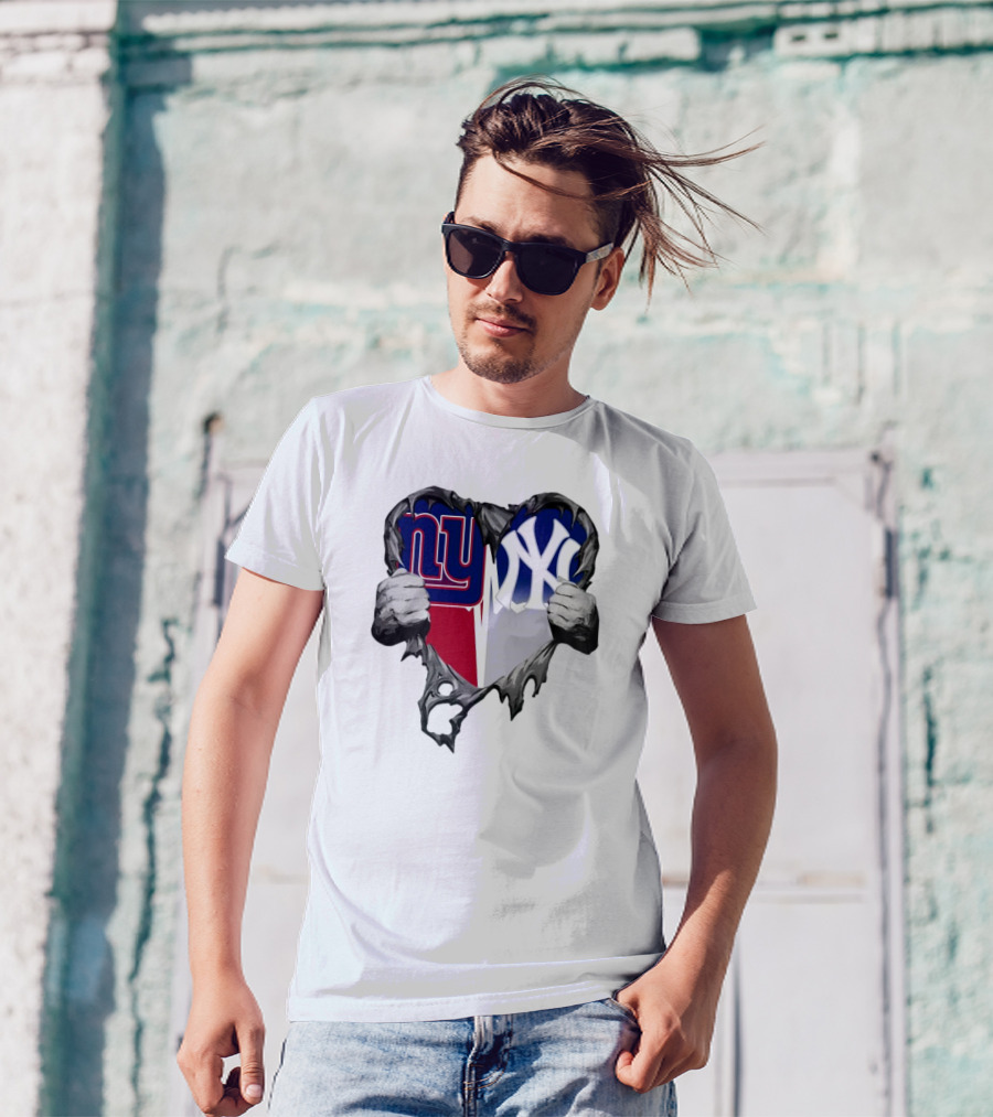 Nside Me New York Giants NY Giants New York Yankees 2024 Heart T-Shirt