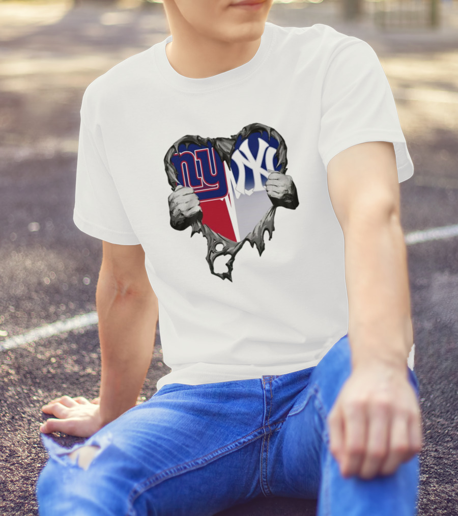Nside Me New York Giants NY Giants New York Yankees 2024 Heart T-Shirt