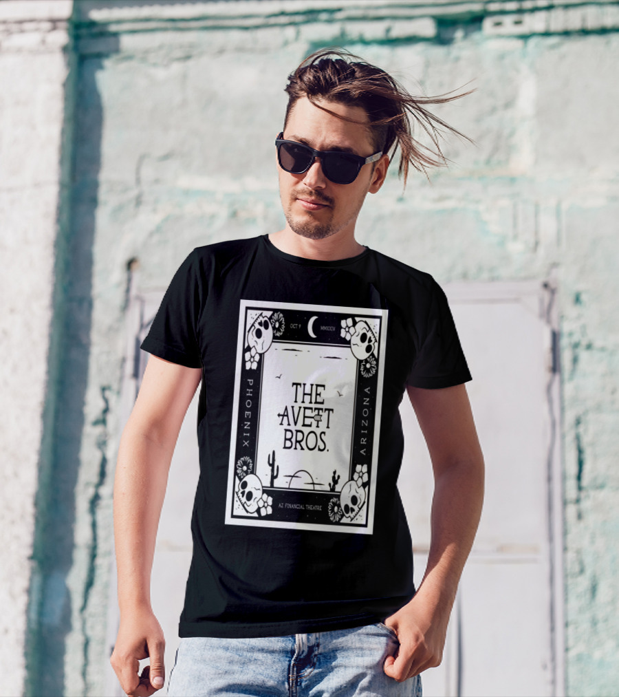 The Avett Brothers Phoenix Arizona AZ Financial Theatre October 9 2024 Moon Cacti Skulls Flowers T-Shirt