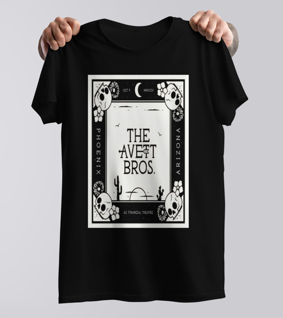 The Avett Brothers Phoenix Arizona AZ Financial Theatre October 9 2024 Moon Cacti Skulls Flowers T-Shirt