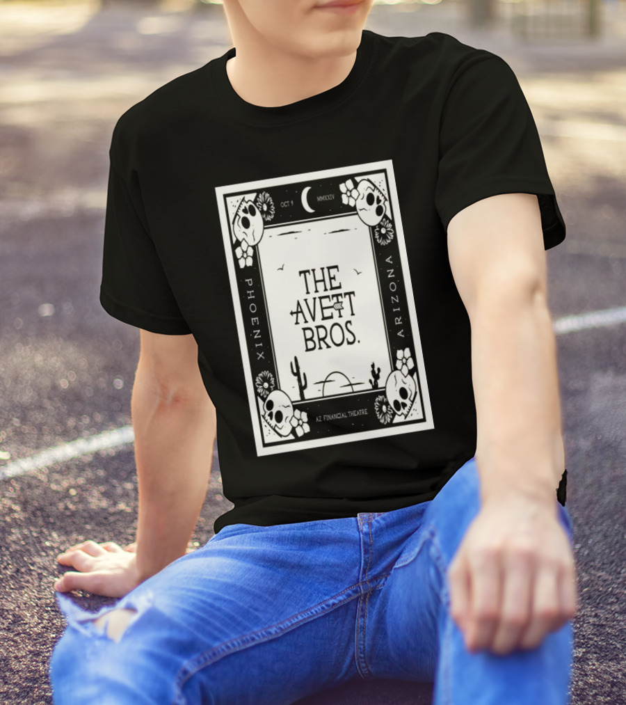 The Avett Brothers Phoenix Arizona AZ Financial Theatre October 9 2024 Moon Cacti Skulls Flowers T-Shirt