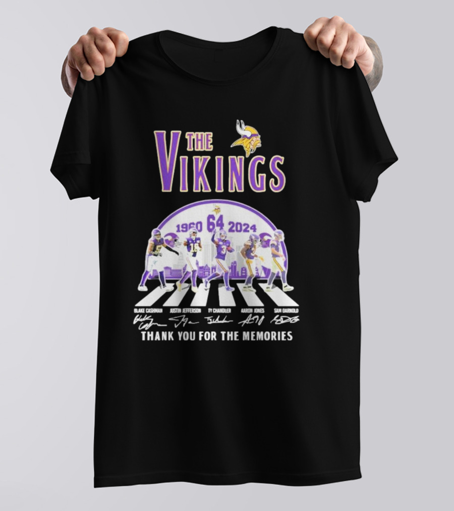 The Vikings 1960-2024 Football Abbey Road Thank You For The Memories Signatures T-Shirt