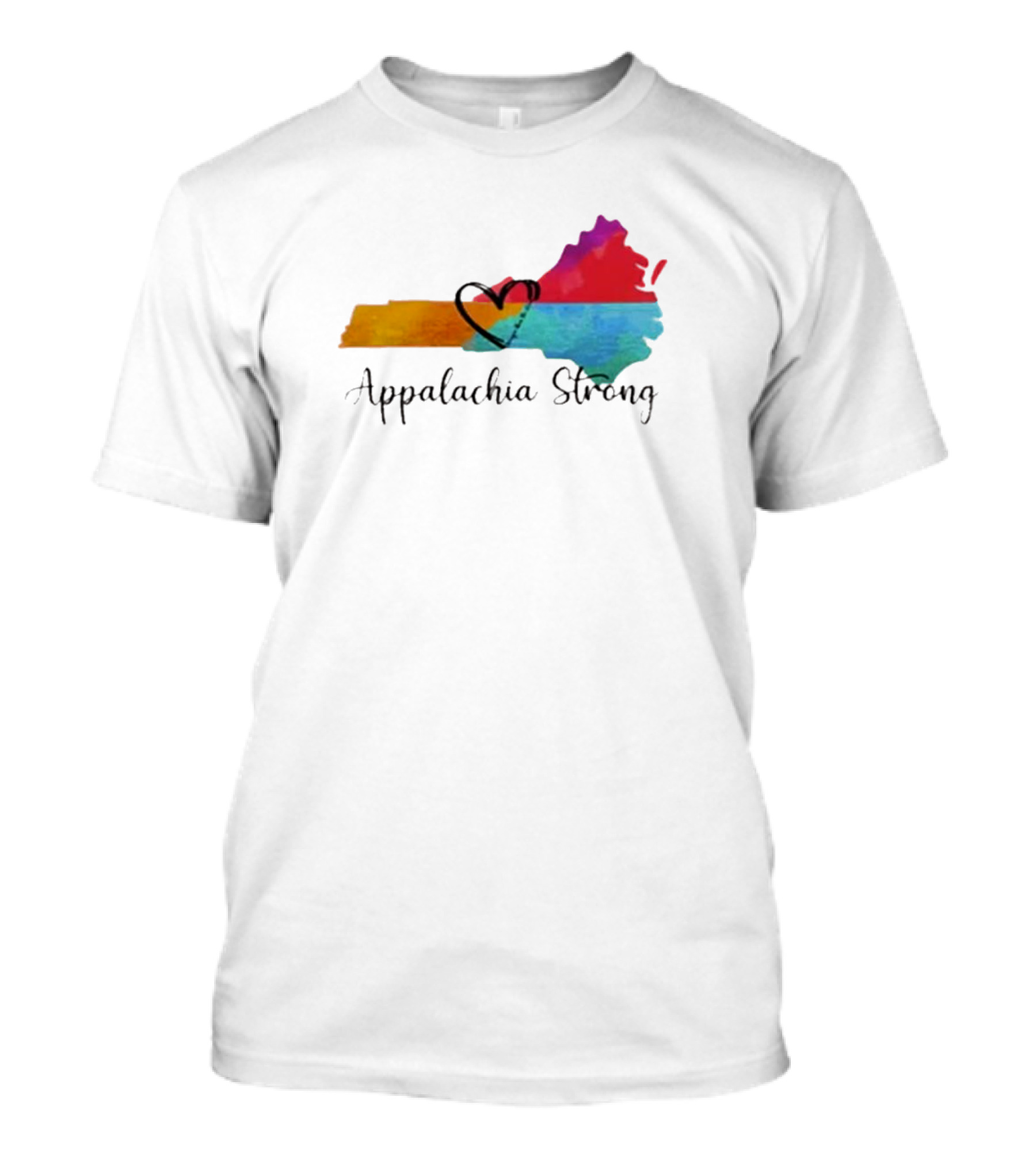 Appalachia Strong Colorful Map Heart Hurricane Helene Print T-Shirt