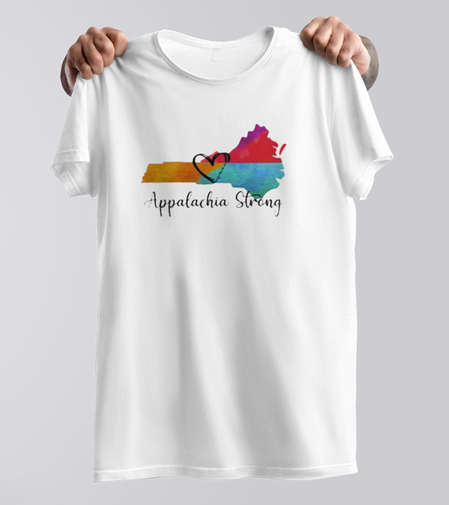 Appalachia Strong Colorful Map Heart Hurricane Helene Print T-Shirt