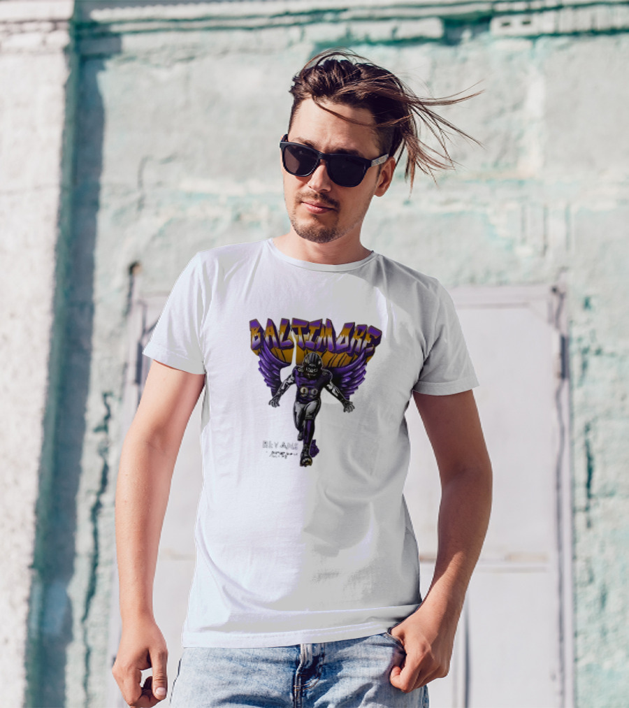 Baltimore Ravens Superbowl Champ Football Player With Ravens Wings T-Shirt