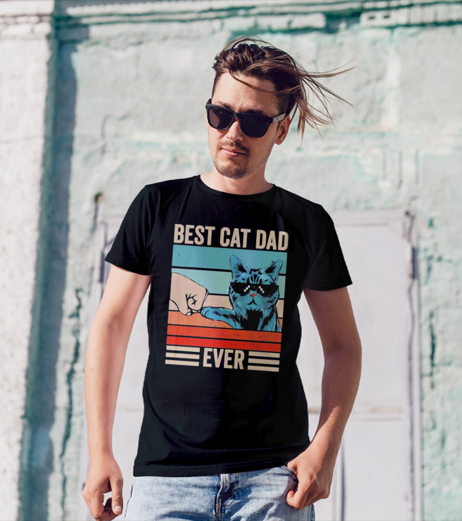 Best Cat Dad Ever Bump Fist With Cool Cat FatherS Day T-Shirt