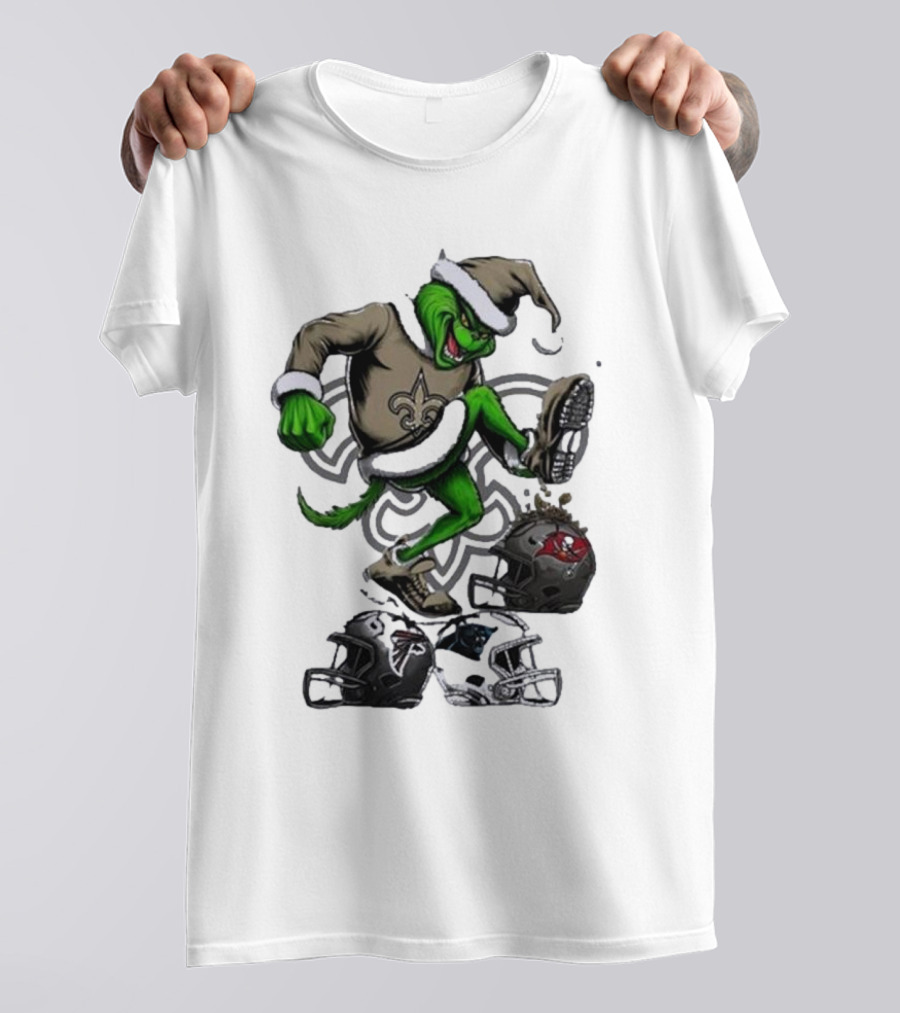 Grinch Crushes Rival NFL Teams In New Orleans Saints Gear T-Shirt