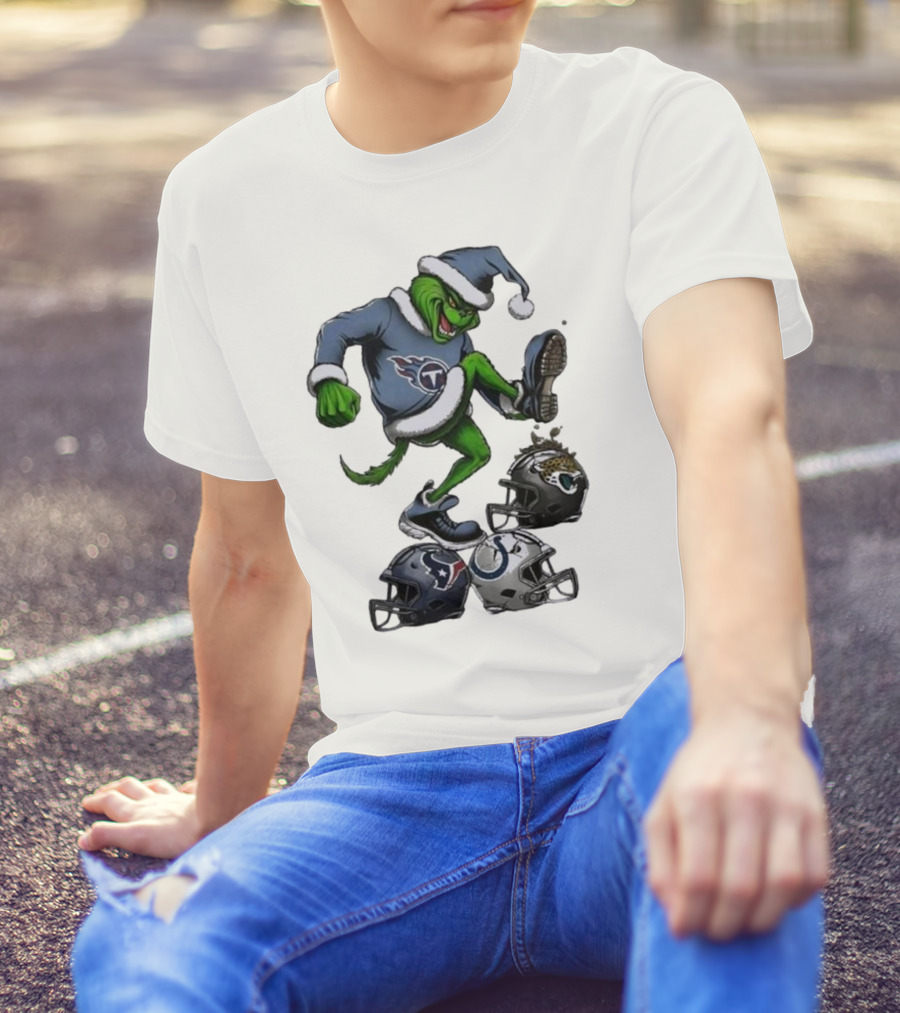 Christmas Grinch Tennessee Titans Stomping On Jaguars Texans Colts T-Shirt