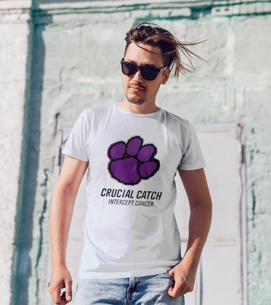 Clemson Tigers Crucial Catch Intercept Cancer 2024 Paw Prints T-Shirt