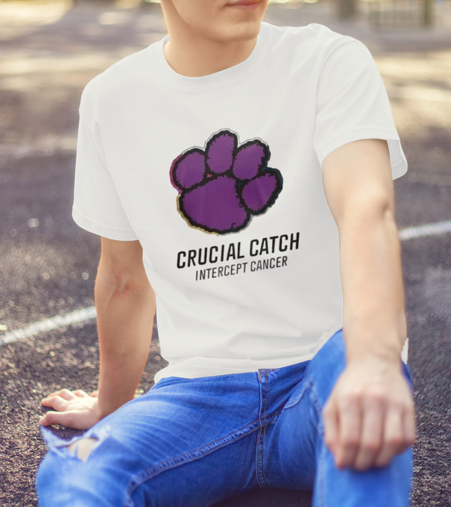 Clemson Tigers Crucial Catch Intercept Cancer 2024 Paw Prints T-Shirt