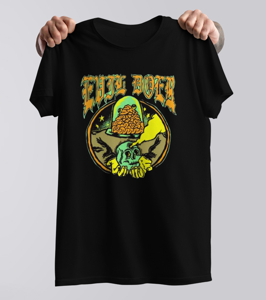 Evil Doer October Monster Skull And Brain In Jar T-Shirt