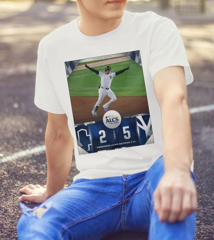MLB 2024 ALCS Game One Yankees 5 Cleveland Guardians 2 Yankees Lead Series 1-0 T-Shirt