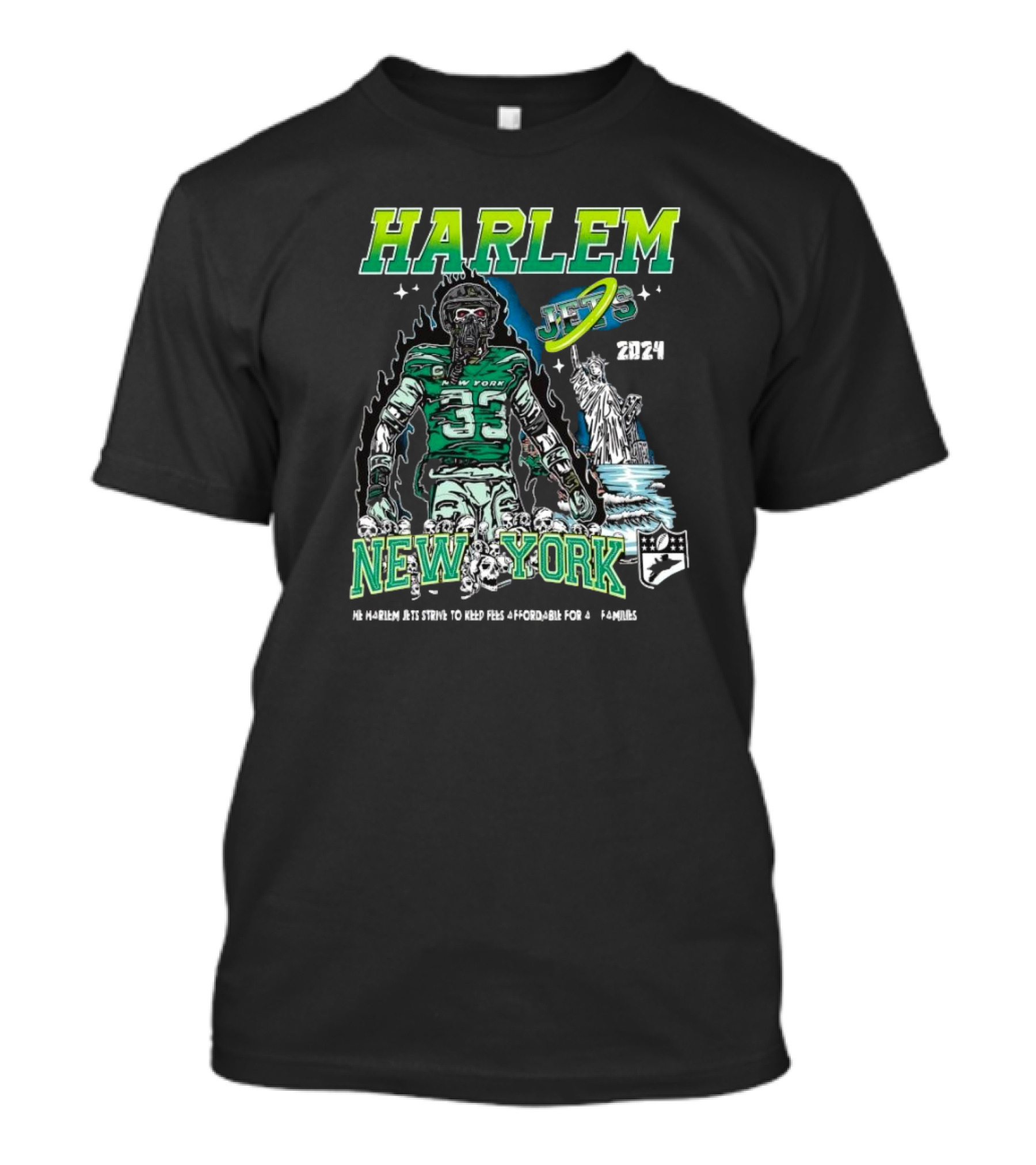 Harlem New York Jets 2024 NFL Football Zombie Statue Of Liberty T-Shirt