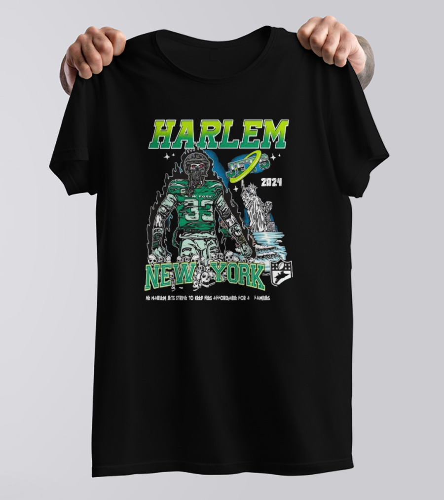 Harlem New York Jets 2024 NFL Football Zombie Statue Of Liberty T-Shirt