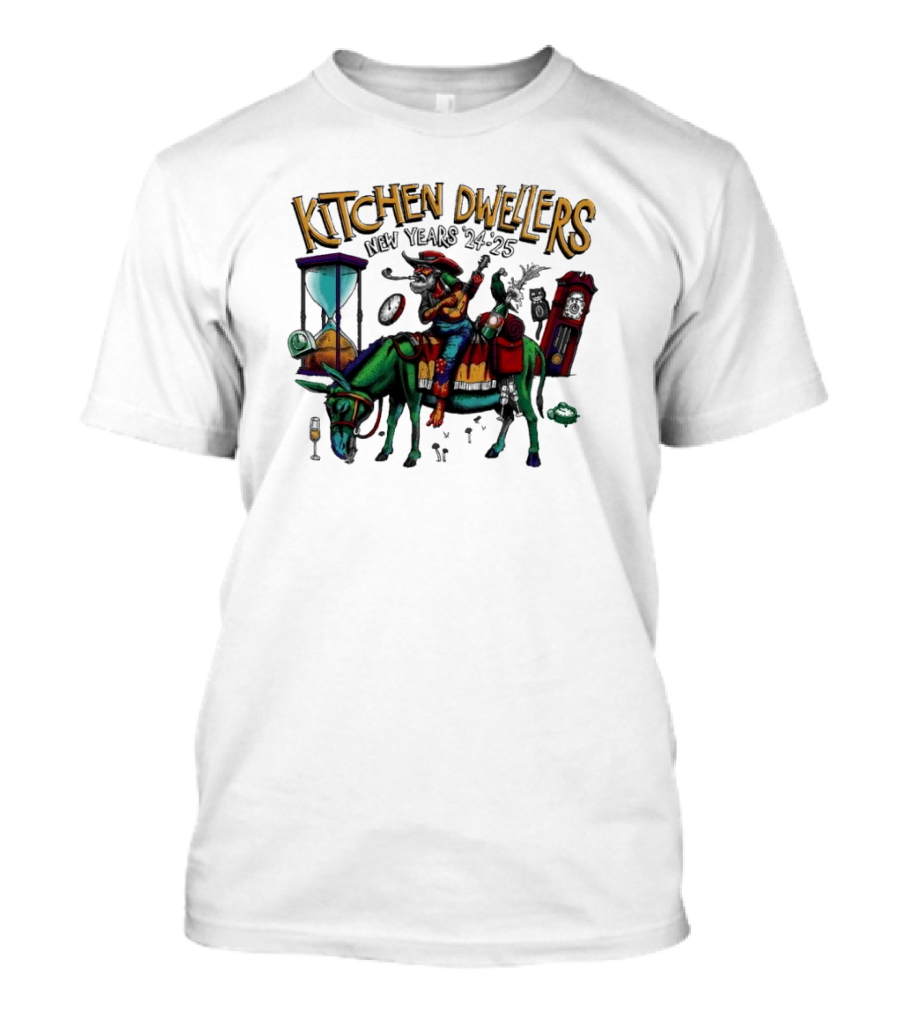 Kitchen Dwellers New Year's 2024-2025 Concert Mule Hourglass Clock T-Shirt