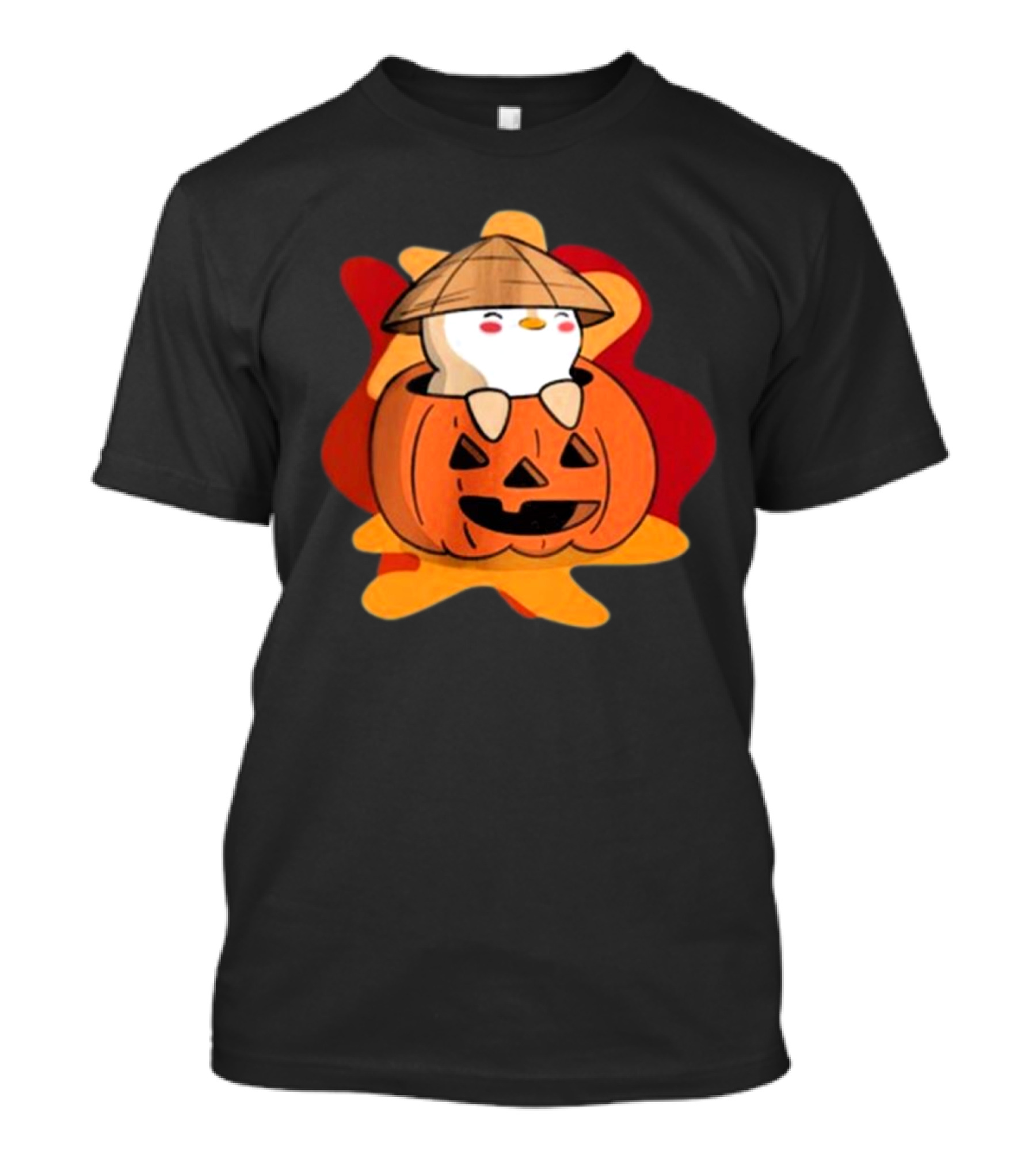 Pudgy Pumpkin Halloween 2024 Whimsical Mushroom Penguin Inside Jack-o'-Lantern T-Shirt