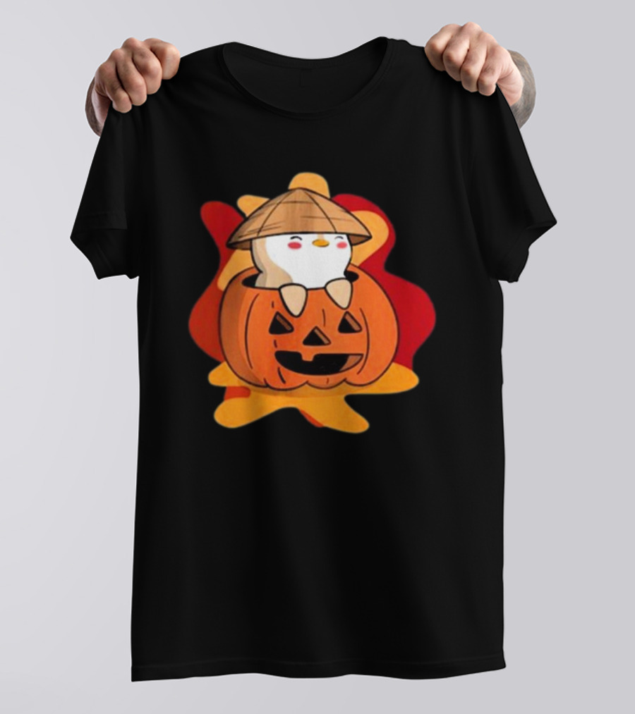 Pudgy Pumpkin Halloween 2024 Whimsical Mushroom Penguin Inside Jack-o'-Lantern T-Shirt