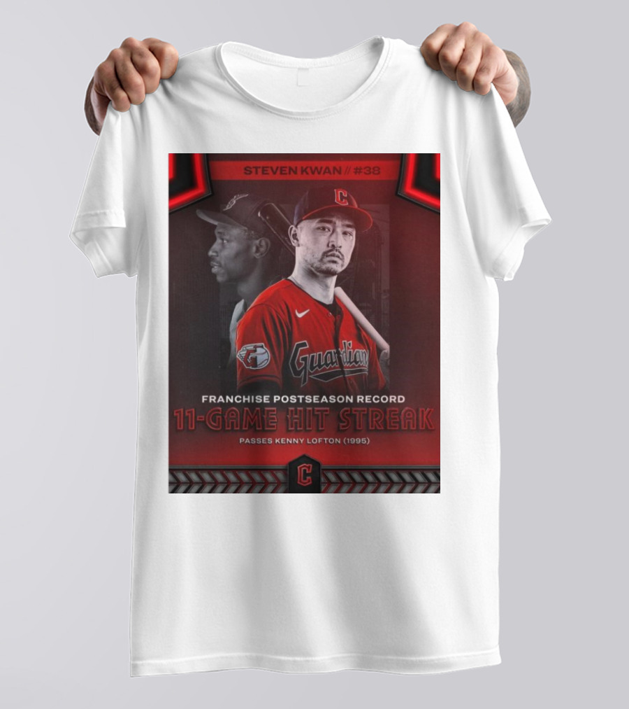 STEVEN KWAN #38 Cleveland Guardians Franchise Postseason Record 11-Game Hit Streak Passes Kenny Lofton (1995) T-Shirt