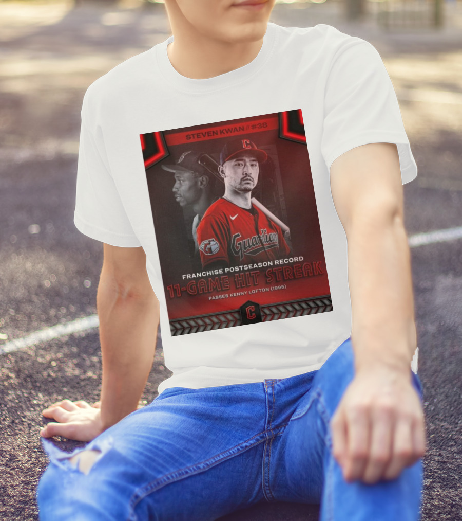 STEVEN KWAN #38 Cleveland Guardians Franchise Postseason Record 11-Game Hit Streak Passes Kenny Lofton (1995) T-Shirt