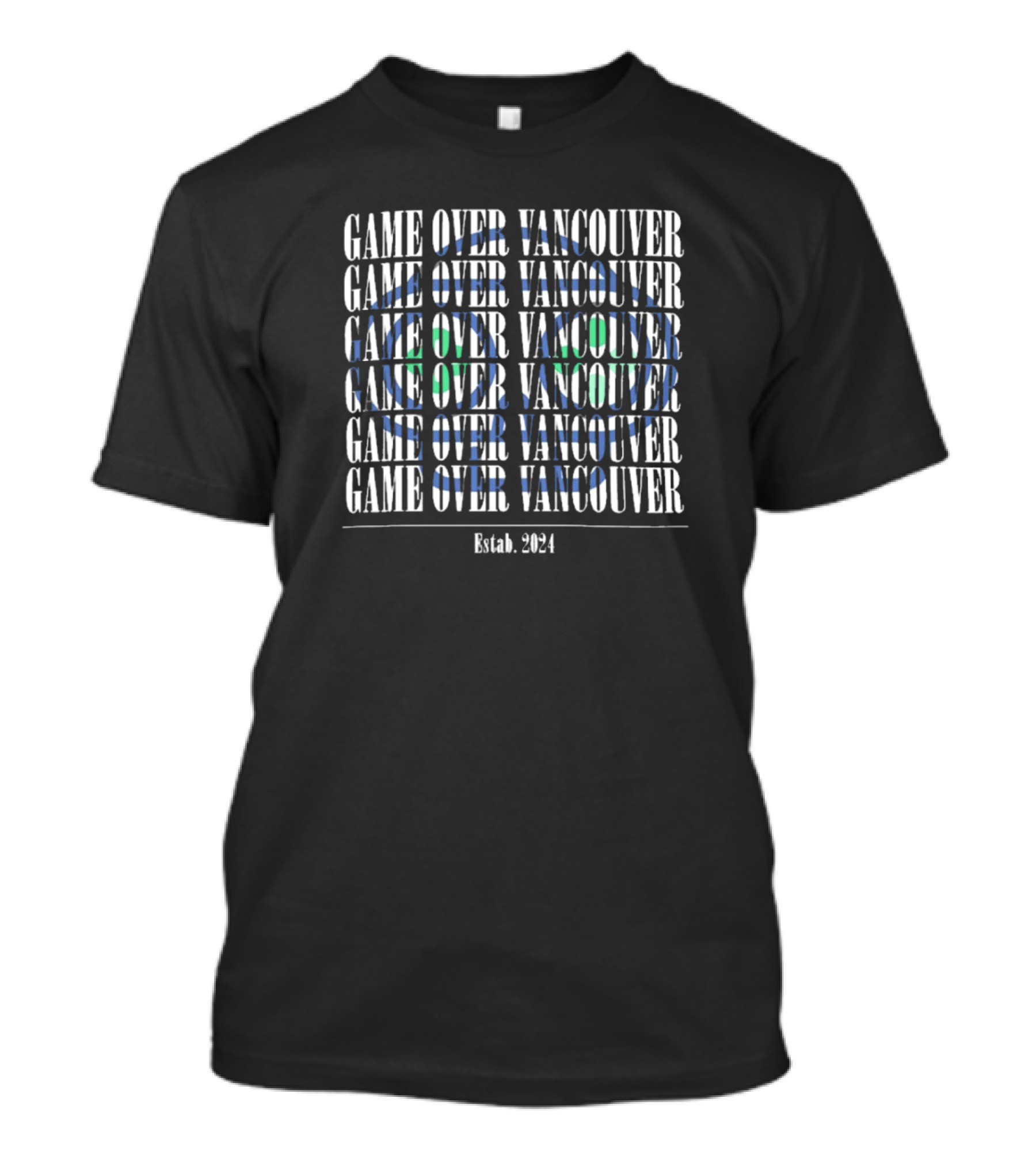 Game Over Vancouver Estab. 2024 Repeated Text T-Shirt