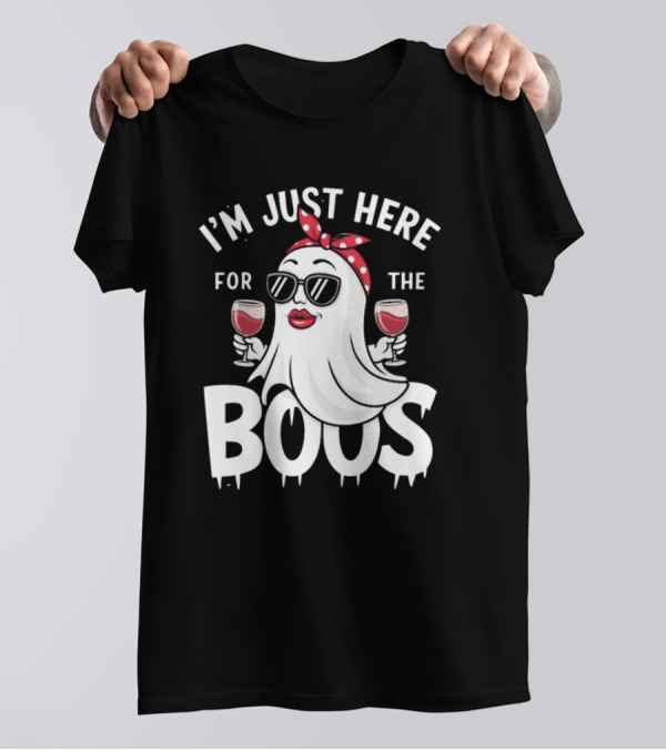 I’m Just Here For The Boos Ghost With Sunglasses Wine Halloween T-Shirt
