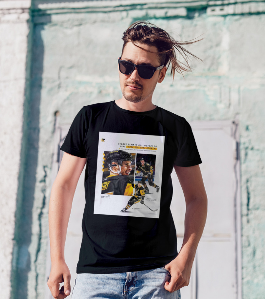 Pittsburgh Penguins Historic 500 Goal Scorers Sidney Crosby Mario Lemieux Evgeni Malkin NHL Milestone T-Shirt