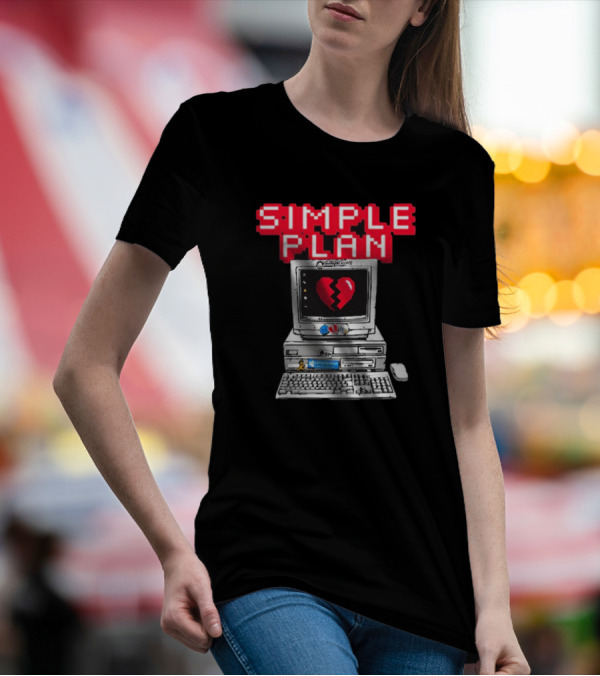 Simple Plan Retro Computer With Broken Heart Symbol T-Shirt