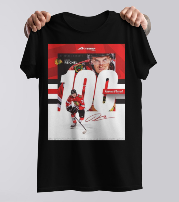 Chicago Blackhawks Lukas Reichel 100 Games Played Milestone Signature Moments T-Shirt