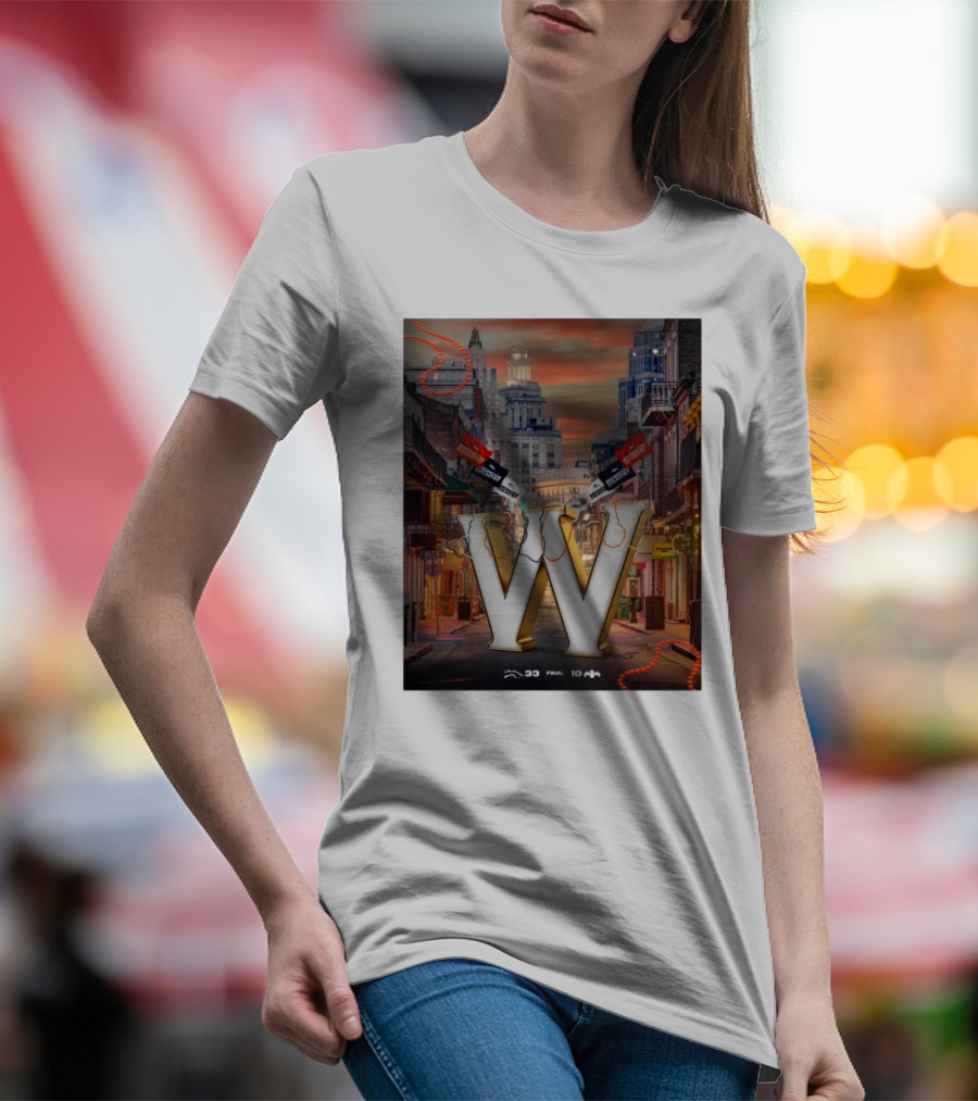 Final Denver Broncos 33 New Orleans Saints 10 Let The Good Times Roll Bourbon Street Showdown T-Shirt