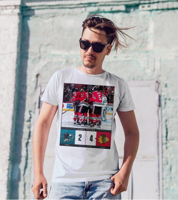 Final Score 2024-25 Season NHL San Jose Sharks 2 4 Chicago Blackhawks T-Shirt