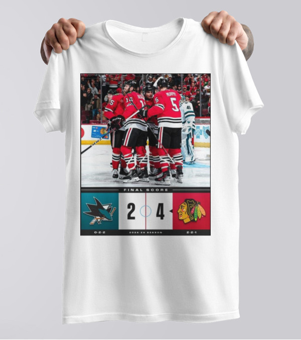 Final Score 2024-25 Season NHL San Jose Sharks 2 4 Chicago Blackhawks T-Shirt