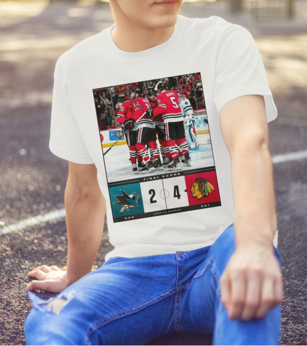 Final Score 2024-25 Season NHL San Jose Sharks 2 4 Chicago Blackhawks T-Shirt