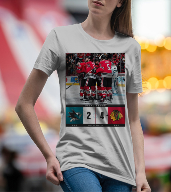 Final Score 2024-25 Season NHL San Jose Sharks 2 4 Chicago Blackhawks T-Shirt