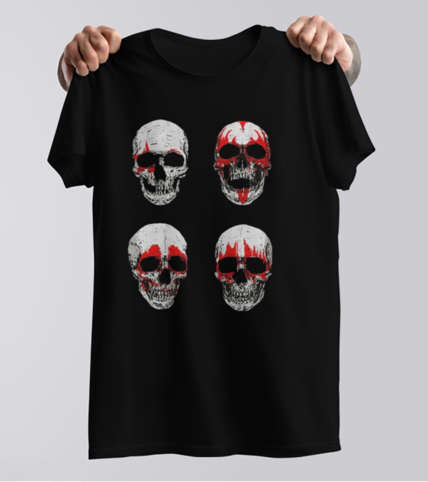 Glow In The Dark Hotter Than Hell Red And White Skulls T-Shirt