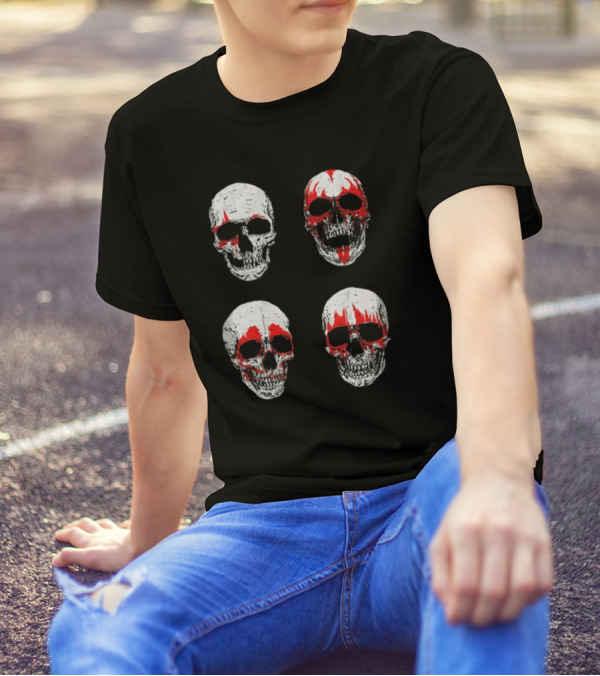 Glow In The Dark Hotter Than Hell Red And White Skulls T-Shirt
