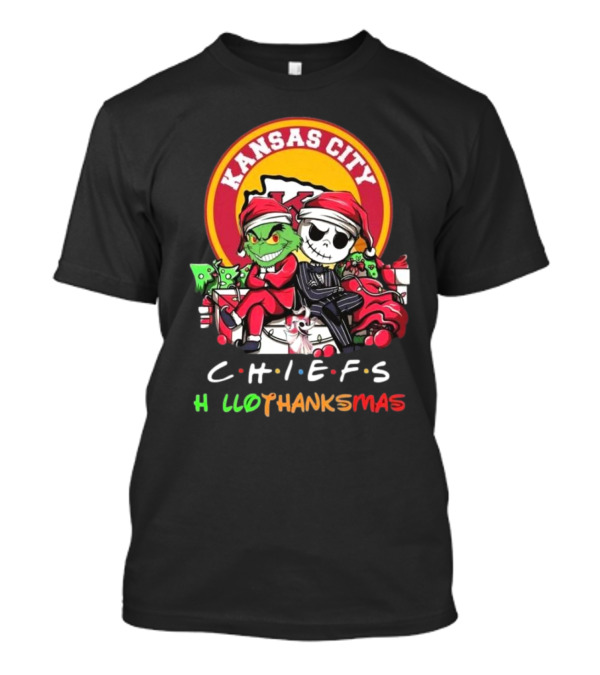 Grinch And Jack Skellington Kansas City Chiefs C.H.I.E.F.S Halloween Thanks Christmas T-Shirt