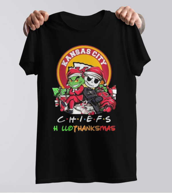 Grinch And Jack Skellington Kansas City Chiefs C.H.I.E.F.S Halloween Thanks Christmas T-Shirt