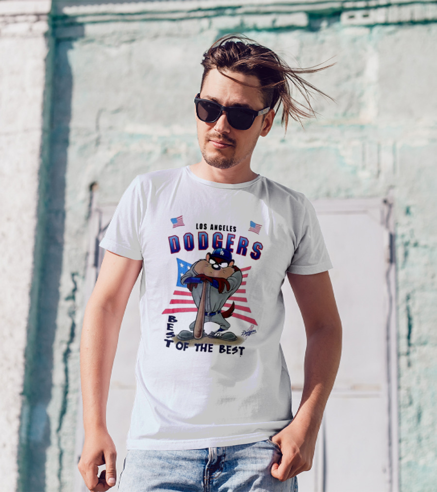 Los Angeles Dodgers Best Of The Best With Mascot And American Flags T-Shirt