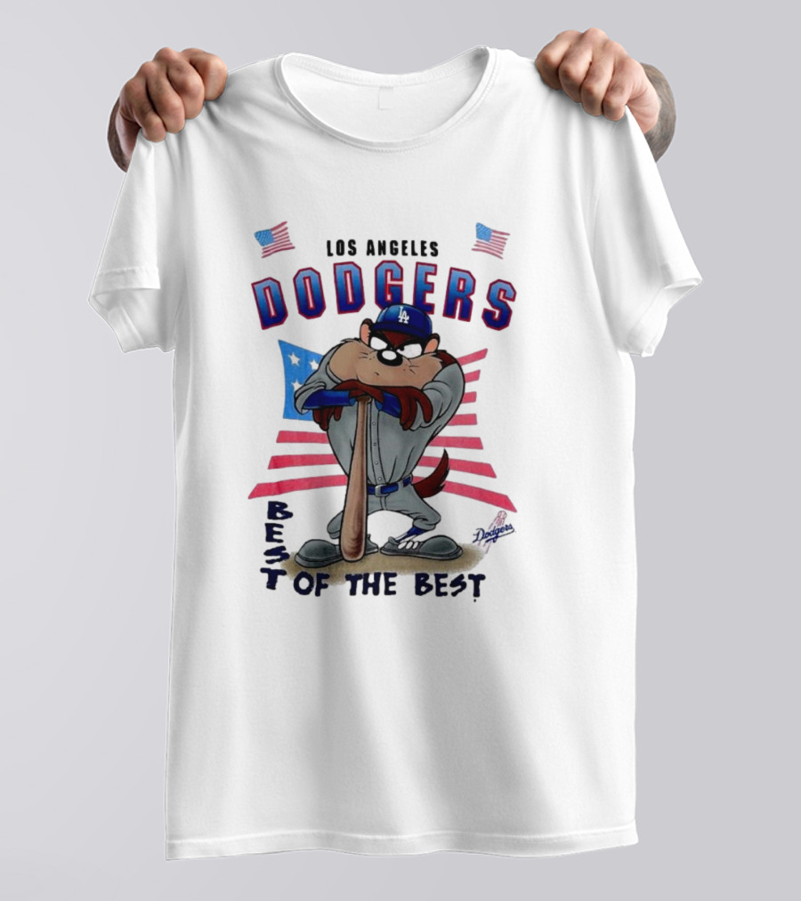 Los Angeles Dodgers Best Of The Best With Mascot And American Flags T-Shirt