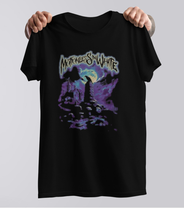 Motionless In White Cemetery Haunted House With Moon And Crow T-Shirt